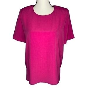 Regal Vintage 80s Top Dark Pink Short Sleeve‎ Blouse Top with Shoulder Pads